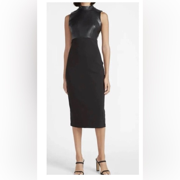 Express Dresses & Skirts - Express Elegant Black faux leather mixed media dress